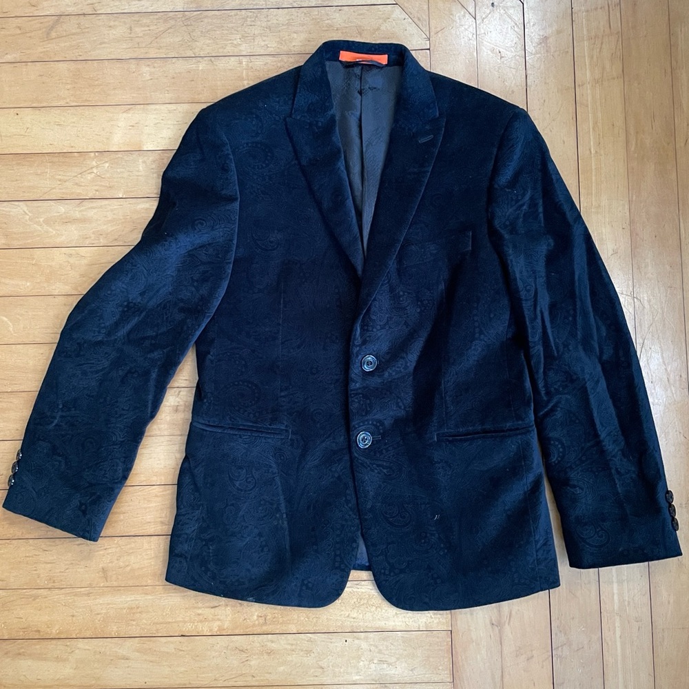 Tallia brand black velvet paisley blazer boys size 14